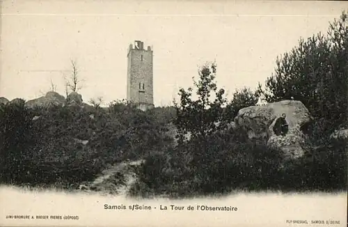 Carte postale représentant la tour sur le rocher, vers le début du XXe&nbsp;siècle.