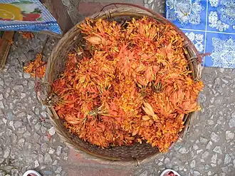 Saraca indica, fleurs vendues au marché pour être cuisinées, au Laos.