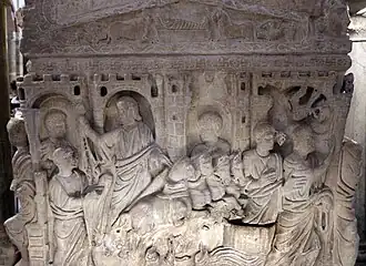 Élie emporté au ciel sur un char de feu transmet son manteau (son héritage spirituel) à Élisée.