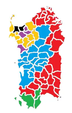 Situation politique en Sardaigne au début du 14e siècle, juste avant l'invasion aragonaise :  République de Pise Doria Commune de Sassari Della Gherardesca  Malaspina Judicat d'Arborée