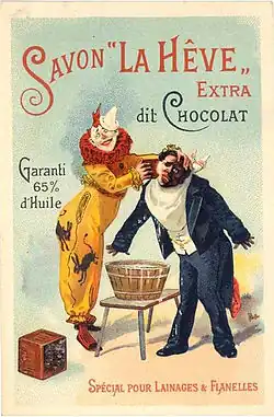 Publicité de Pal pour le savon « La Hêve » représentant Foottit et Chocolat (vers 1896),.