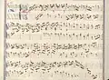 partition manuscrite rehaussée de couleurs passées rouge et bleu en bordures