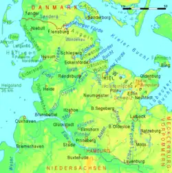 Carte de géographie physique du Schleswig-Holstein.