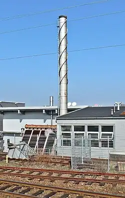 Turbulateur hélicoïdal empêchant l’émission de tourbillons alternés de Bénard Karman derrière une cheminée.