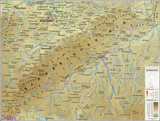 Carte topographique du Jura souabe.