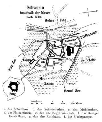 Plan de Schwerin après la construction de l'enceinte en 1340.