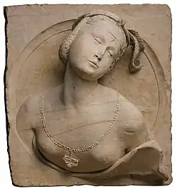 Anonyme, Buste de femme en médaillon. 1532.Calcaire, H. 60&nbsp;cm.