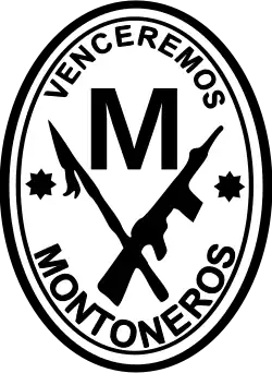 logo oval noir et blanc présentant un fusil et une lance sous la lettre M