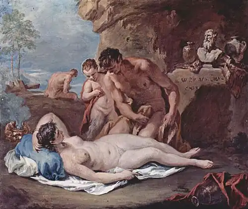 Deux satyres regardent une nymphe endormieSebastiano Ricci, 1712-1716Palais des Beaux-Arts de Lille