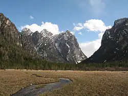 La val di Landro vu du lac de Dobbiaco.