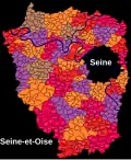 Carte des cantons de Seine-et-Oise entre 1931 et 1964.