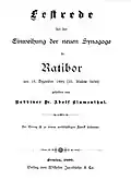 Sermon d'inauguration par le rabbin Blumenthal – publié en 1890