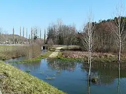 La Seyze (sur la gauche) rejoint une zone inondée par le Caudeau.