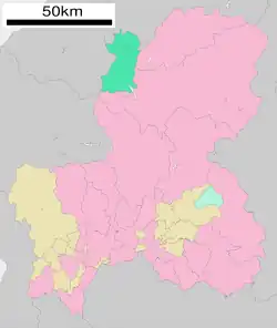 Carte montrant la position du village de Shirakawa au nord-ouest de la préfecture de Gifu.