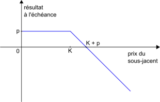 Profil de résultat d'un vendeur d'un call de prime p et de prix d'exercice K