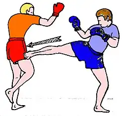 Coup d’arrêt en Naubya-ka  en Boxe birmane