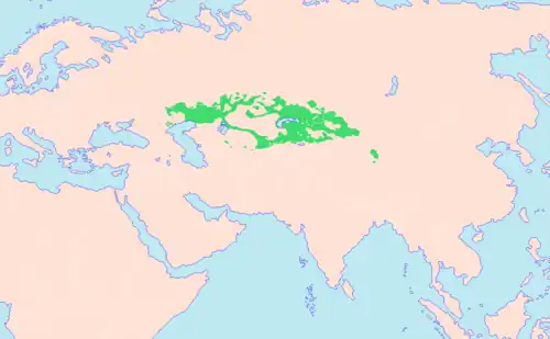 Carte d'Asie, représentant les zones kazakhophones.