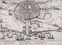 Description de l'image Siege of Middelburg - Beleg van Middelburg in 1574 (Frans Hogenberg).jpg.