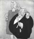 Simplicissimus, 1904 : Ein anderer Wind: "Ja, alter Leibfuchs, was waren wir einmal für schneidige Korpsburschen. Und jetzt sind unsere Söhne bei einer katholischen Blase! Sie wollen eben auch Karriere machen."