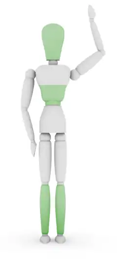 Mannequin colorisé sur les flancs, la tête et les jambes entre le genou et le pied