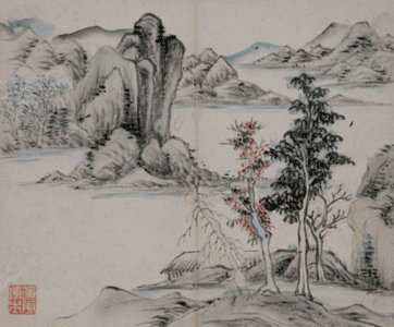 Paysage, encre sur papier, 22,9&nbsp;×&nbsp;27,2&nbsp;cm, Musée national de Corée.