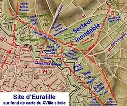 Site d’Euralille I et II sur carte du XVIIIe&nbsp;siècle.