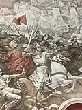 Partie d'une peinture murale représentant Skanderbeg et ses troupes