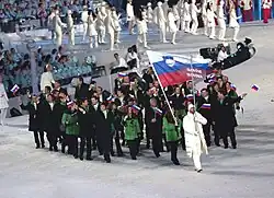 Photographie de l'entrée de la délégation slovène lors de la cérémonie d'ouverture.
