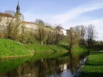 Étang en 2011, à gauche la Cathédrale Sainte-Marie, à droite la tour Pikk Hermann.