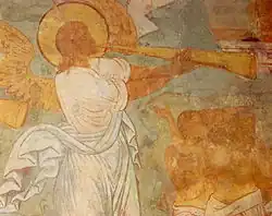 Anges musiciens sonneurs de trompettes. Fragment de la composition le «Jugement dernier».