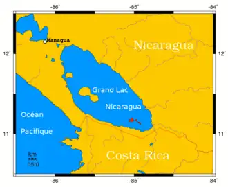 Les Îles Solentiname en rouge.