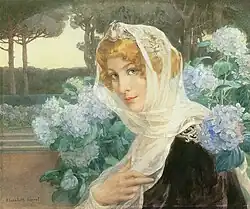 Jeune femme aux hortensias
