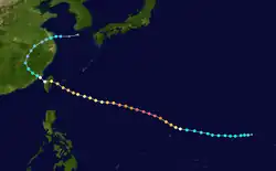 Trajectoire et intensité du typhon Soudelor.