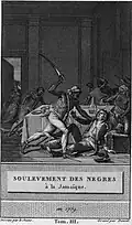 Révolte d'esclaves à la Jamaïque, illustration extraite d’Histoire d'Angleterre : représentées par figures accompagnées d'un précis historique, 1800.