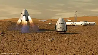 Atterrissage de capsules SpaceX Dragon sur Mars.