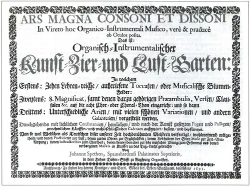 page de titre, avec motifs floraux en forme d'encadrement et texte principalement en caractères gothiques