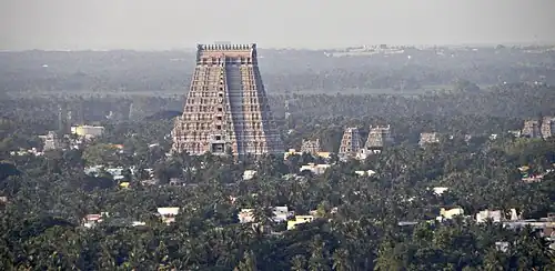 Ensemble dédié à Vishnou, le Sri Ranganatha Swamy XVIe – XVIIe&nbsp;siècle. Srirangam. Vue générale dans la ville. Tiruchirapalli