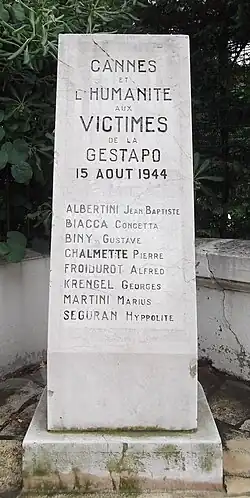 La stèle commémorative érigée en 1948 au niveau du 42 boulevard Montfleury.