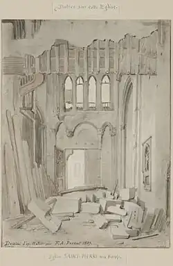 Démolition de l’intérieur de l’église Saint-Pierre-aux Bœufs en 1837.