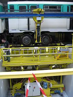 Vérin en fosse pour bogies à l'AMT.