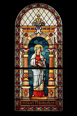 Ste Élisabeth de Hongrie,vitrail du XVIIIe&nbsp;siècle,musée de Ljubljana (Slovénie).