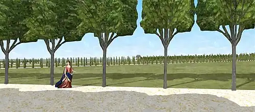 Vue depuis l'allée ombragée sud du bout du jardin à Saint-Mandé, vers 1661.