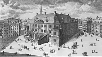 Le bâtiment des Écuries après sa conversion en maison de festival en 1731, gravure de Moritz Bodenehr&nbsp;(de)