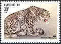 Timbre représentant une panthère des neiges assise