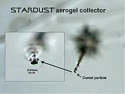 Sillon tracé dans l'aérogel par une particule.