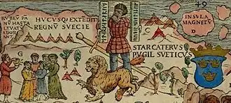 Starkad illustré sur la Carta Marina d'Olaus Magnus (1539).