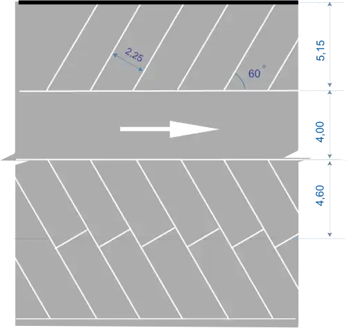 Stationnement en épi à 60° pour voitures particulières