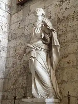 Photo de la statue « Sainte Cécile» de Clodion, sculptée en 1777 et située sur l'autel