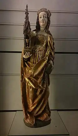 Sainte Barbe, Allemagne du Sud, vers 1520, bois de tilleul, musée des Beaux-Arts de Lyon.