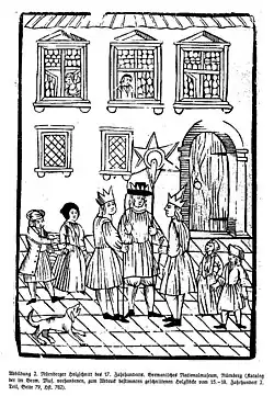 Chanteurs à l'étoile à Nuremberg (gravure du XVIIe siècle)